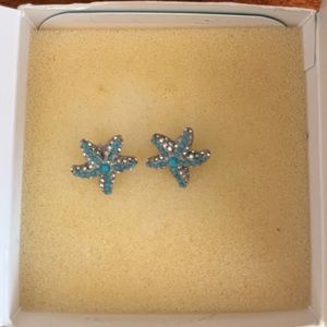 Stella & Dot starfish earrings aqua & silver
